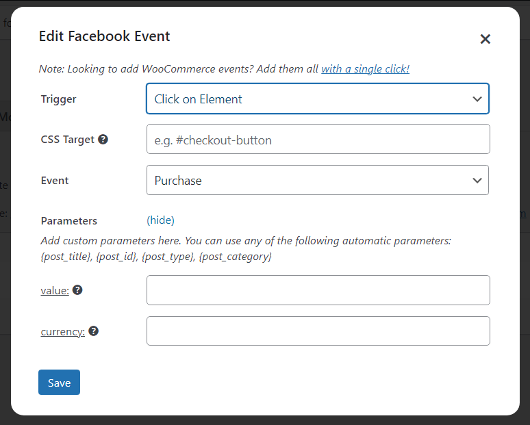 Facebook Standard Events builder