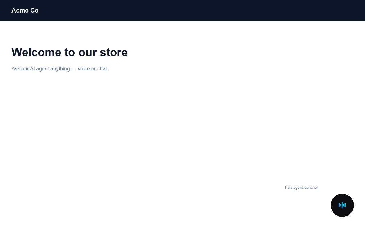Public site with the Fala launcher (front-end only)