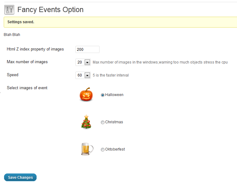 Plugin options screen