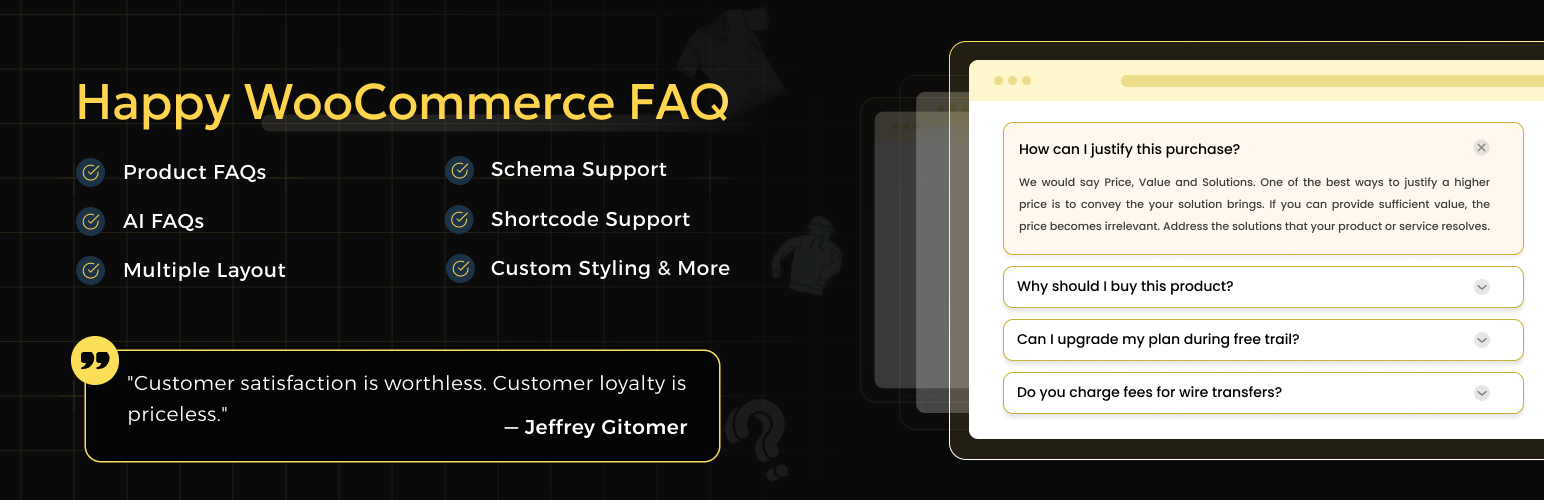 WordPress 外掛 Happy WooCommerce FAQs & AI FAQ Generator 的封面圖片。