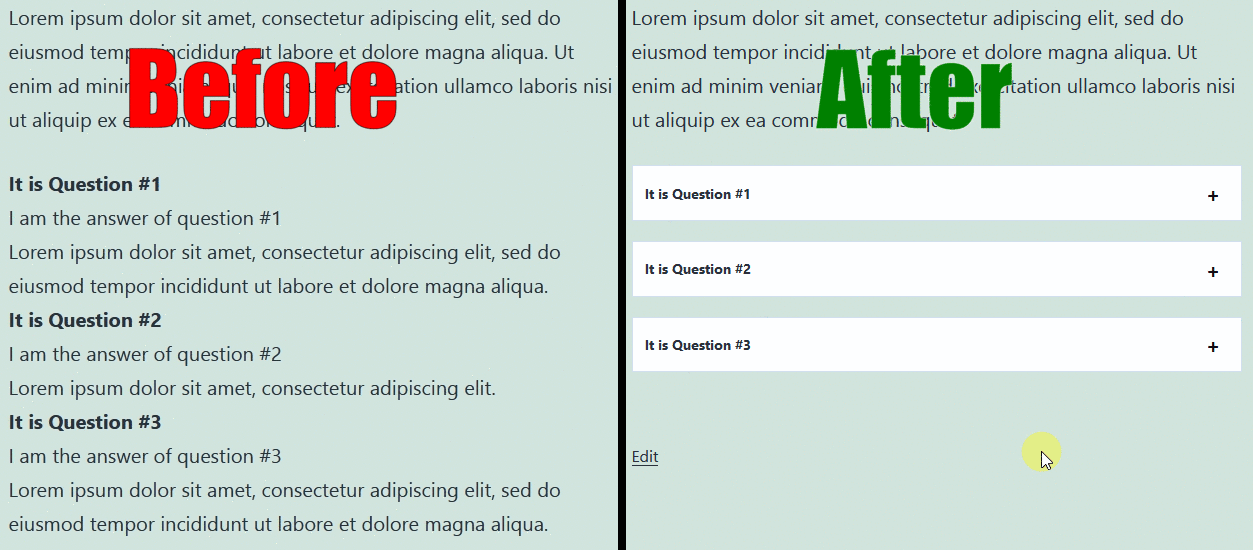Turn Yoast SEO FAQ Block to Accordion Gif