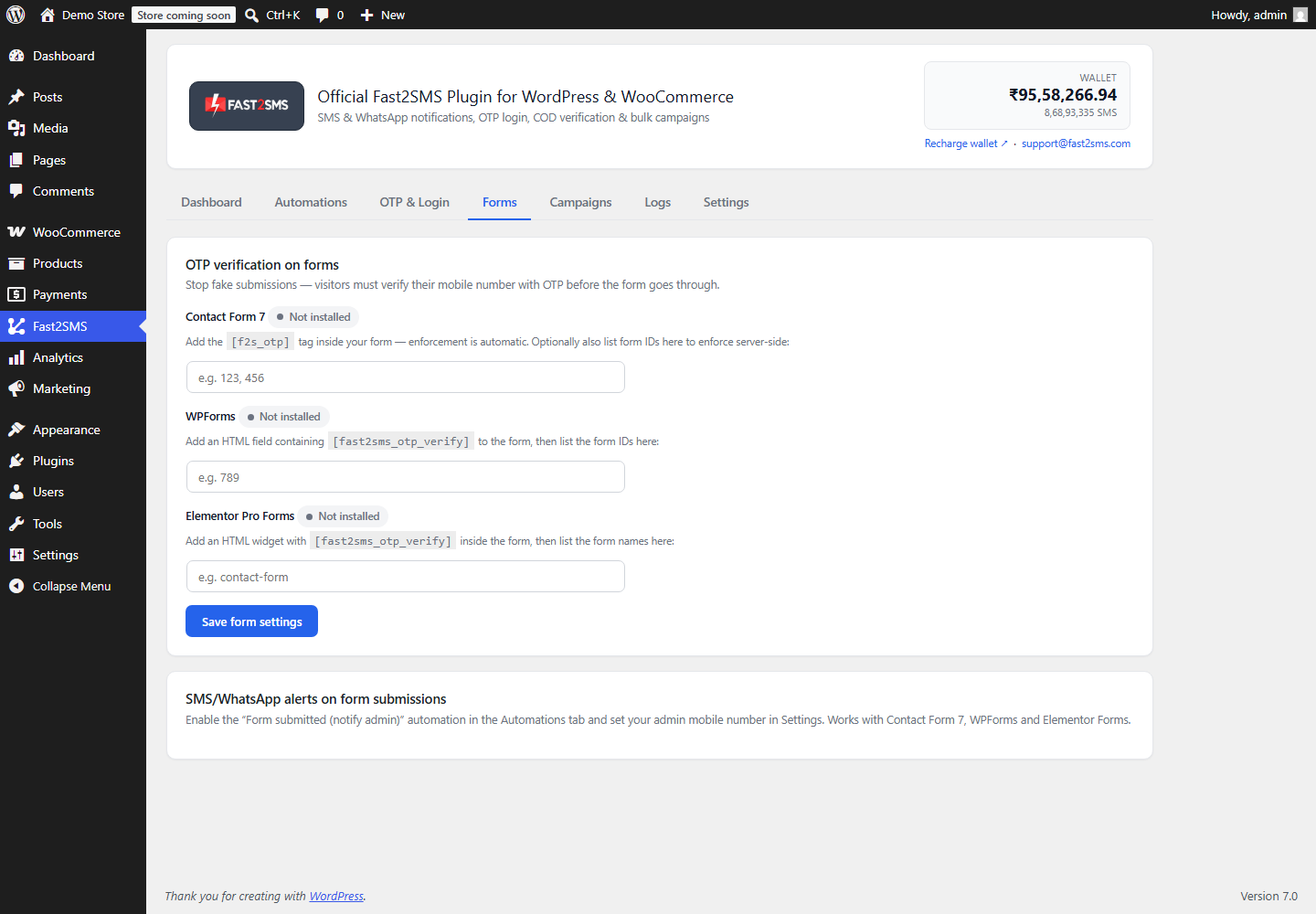 Forms — OTP verification for Contact Form 7, WPForms and Elementor Pro Forms.