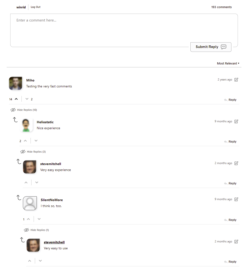 An example comment thread