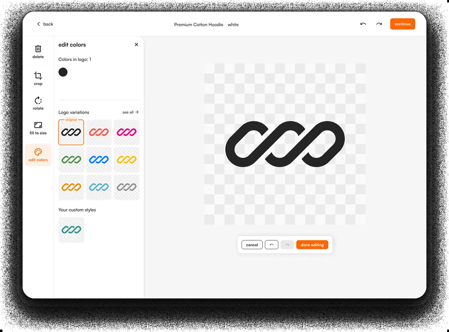 One-click recoloring and logo variations let customers match their brand.