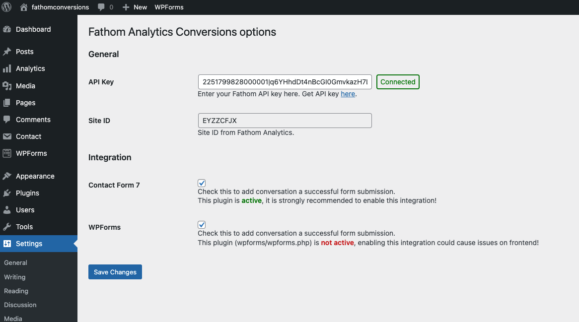 Add your API Key here, and enable / disable integrations via the plugin settings.
