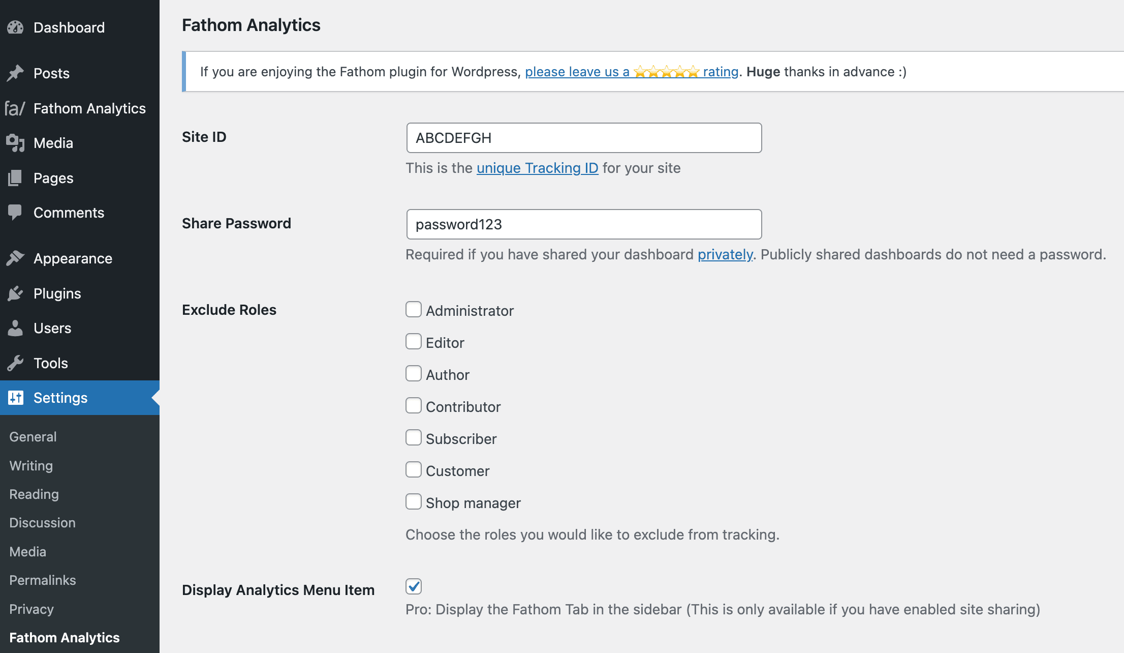 The settings field on the general settings page.