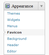 Favicon submenu in Appearance menu