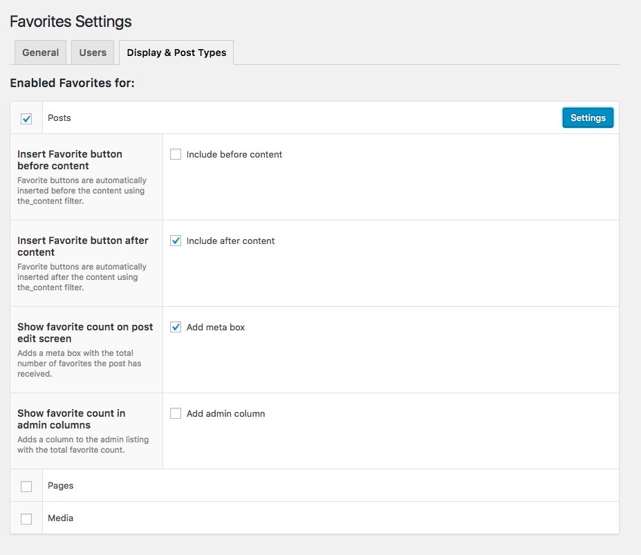 <p>Enable and display per post type, or use the functions/shortcodes to manually add to templates.</p>