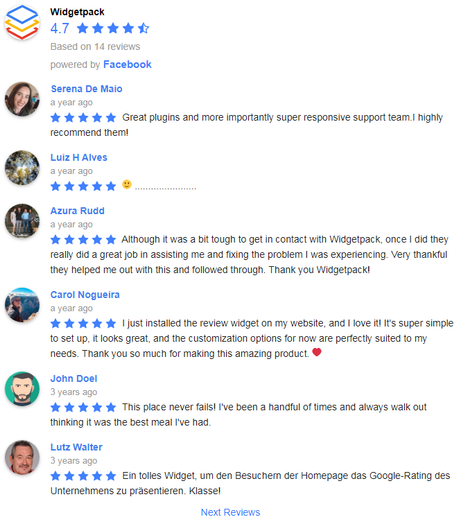 Facebook Reviews shortcode