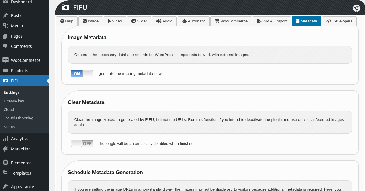 <p>Configurações → Metadados</p>