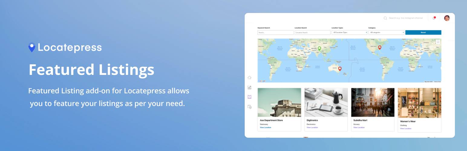 WordPress 外掛 Featured Listing for Locatepress 的封面圖片。