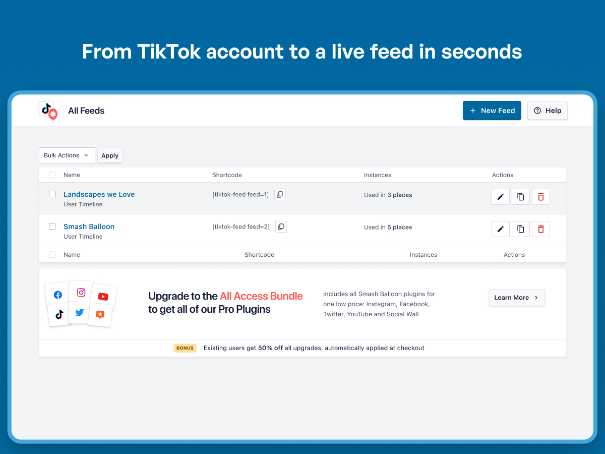 Feeds for TikTok (TikTok feed, video, and gallery plugin)