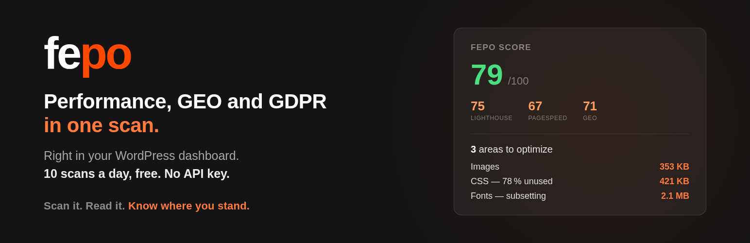 WordPress 外掛 fepo — Performance & GEO Audit 的封面圖片