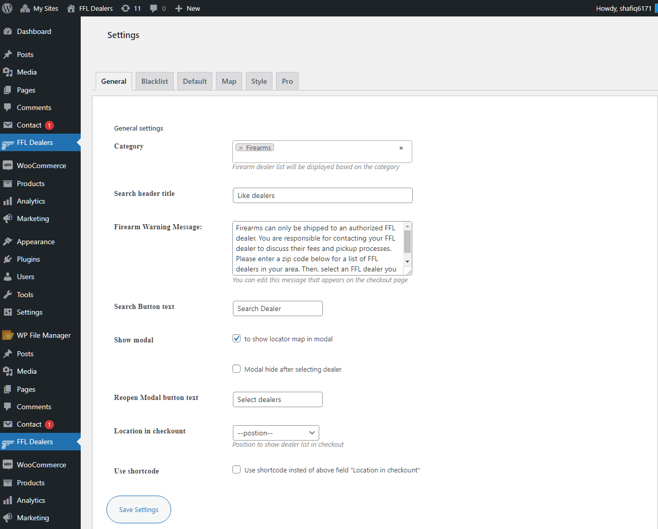 General Settings page