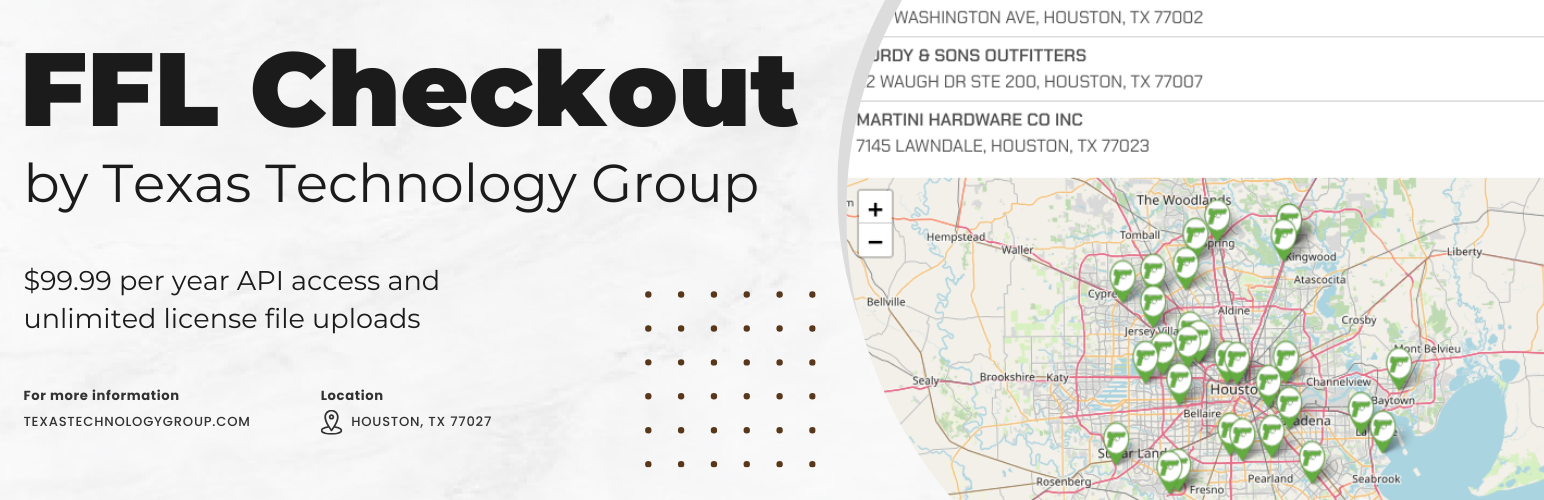 WordPress 外掛 FFL Checkout by Texas Technology Group 的封面圖片。