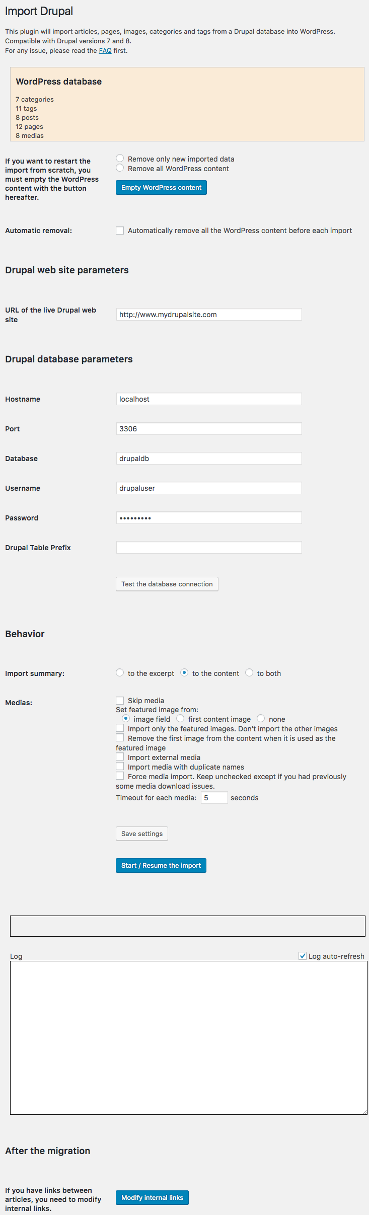 Parameters screen