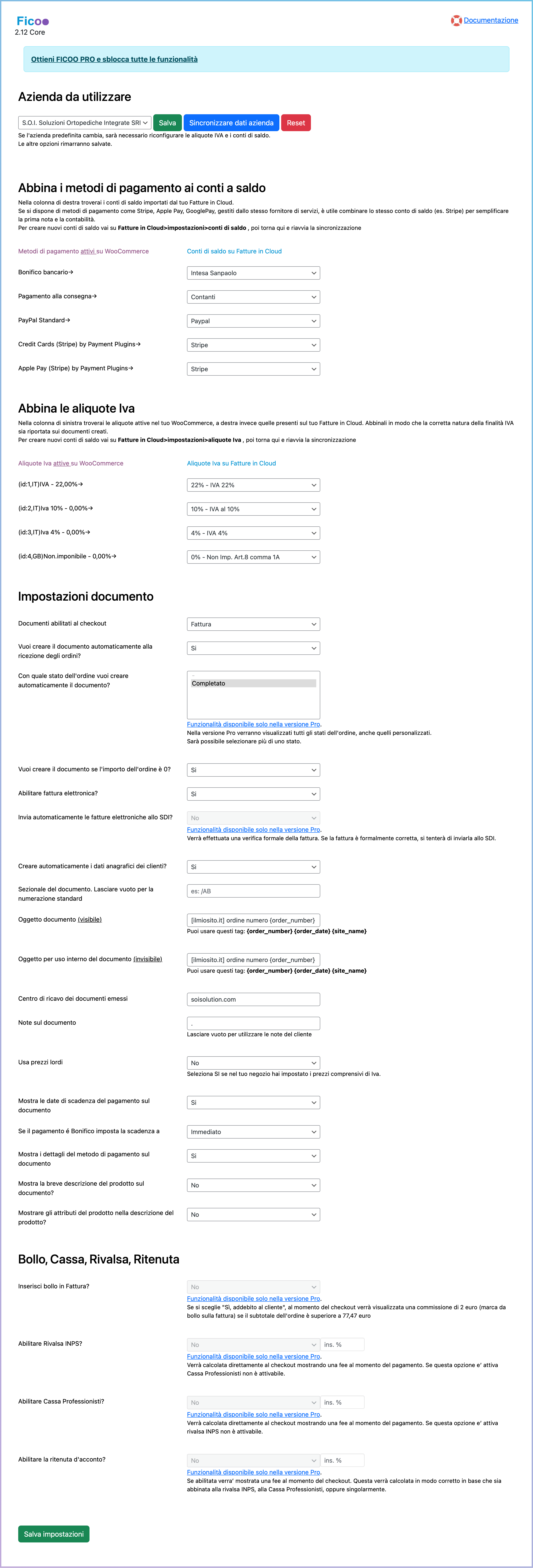 Impostazioni avanzate del plugin