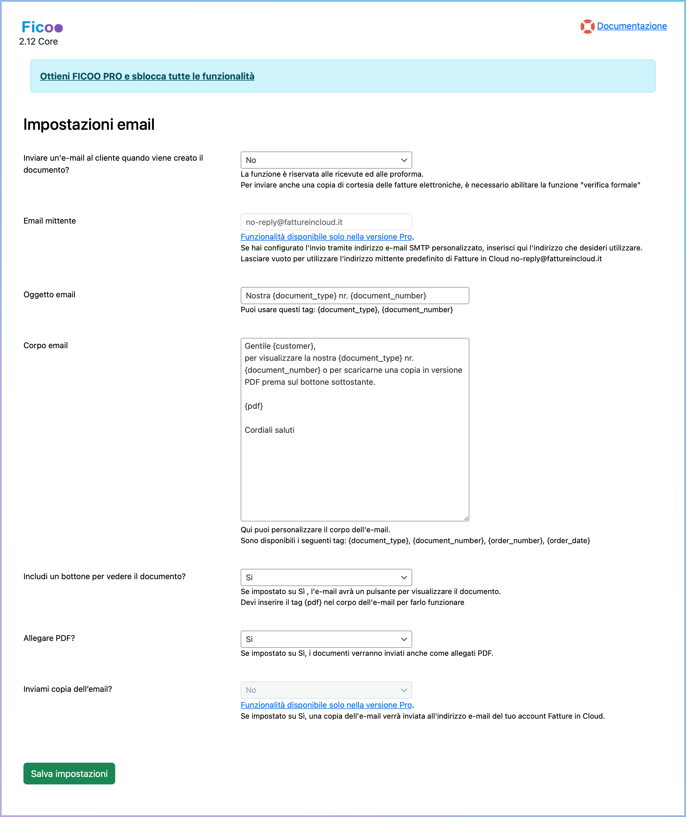 Sezione Magazzino con tools per l'import/export.