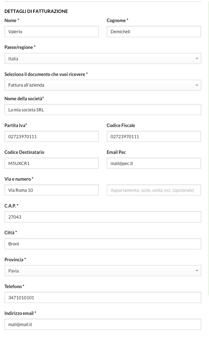 Tipo documento nella sezione ordini di Woocomemrce