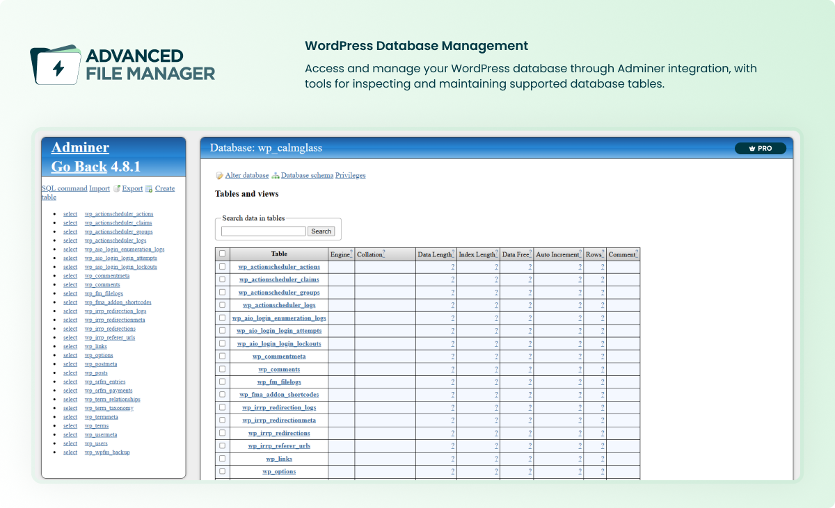 DB Adminer - Database Management.