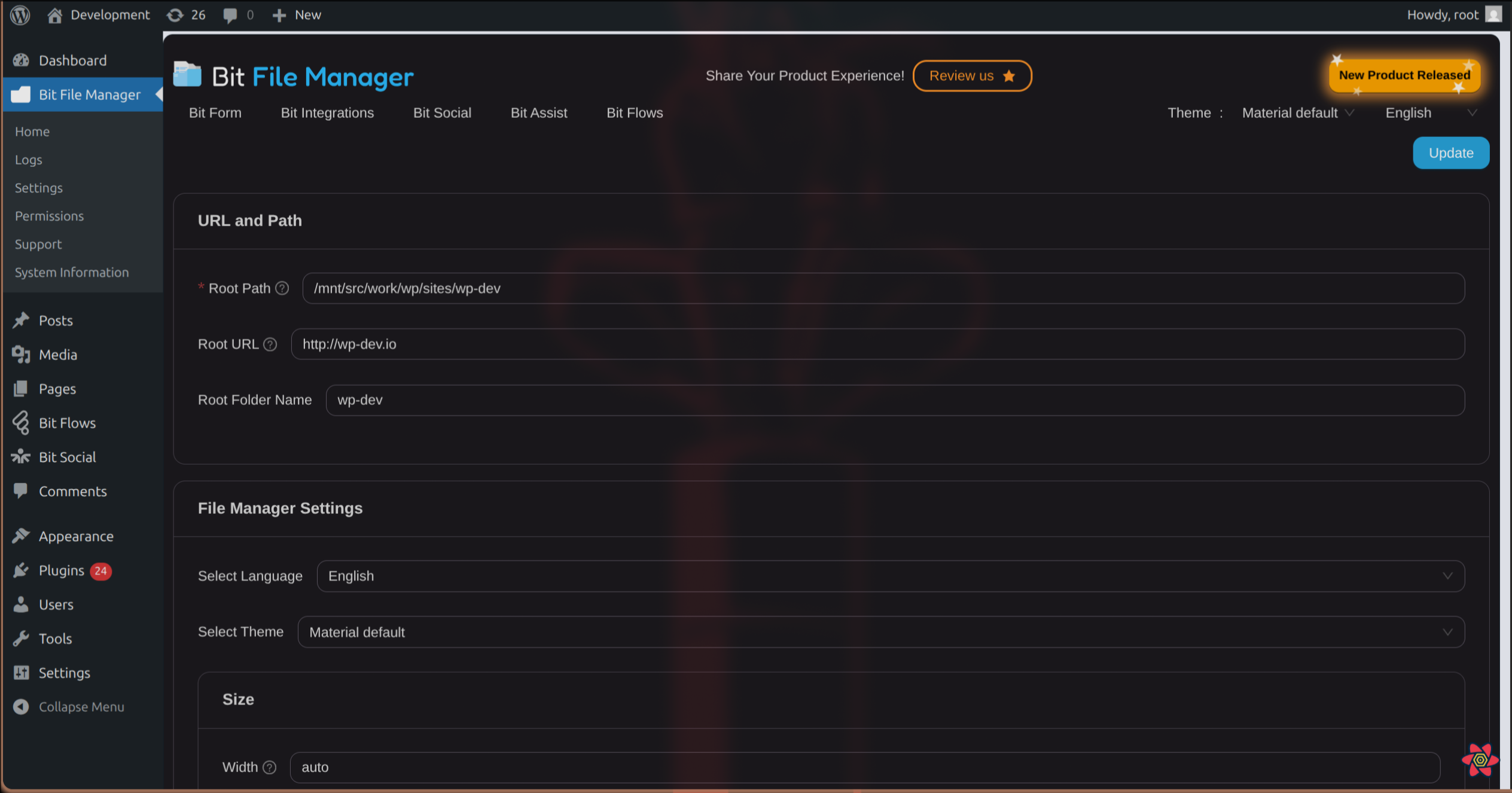Library File manager settings page