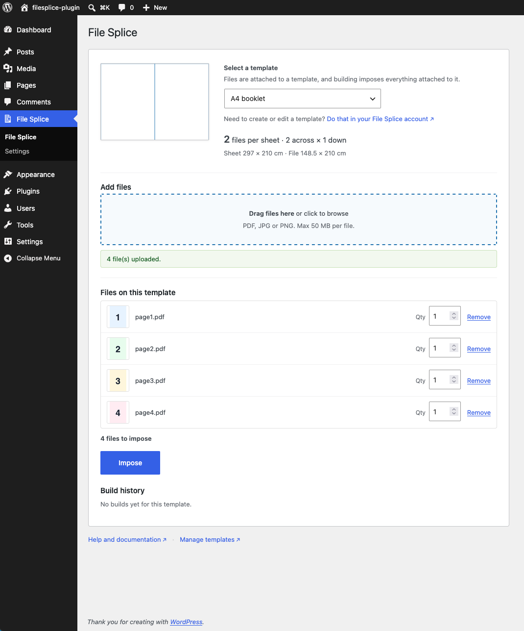 Second shot of the main screen showing files uploaded with the green confirmation notice.