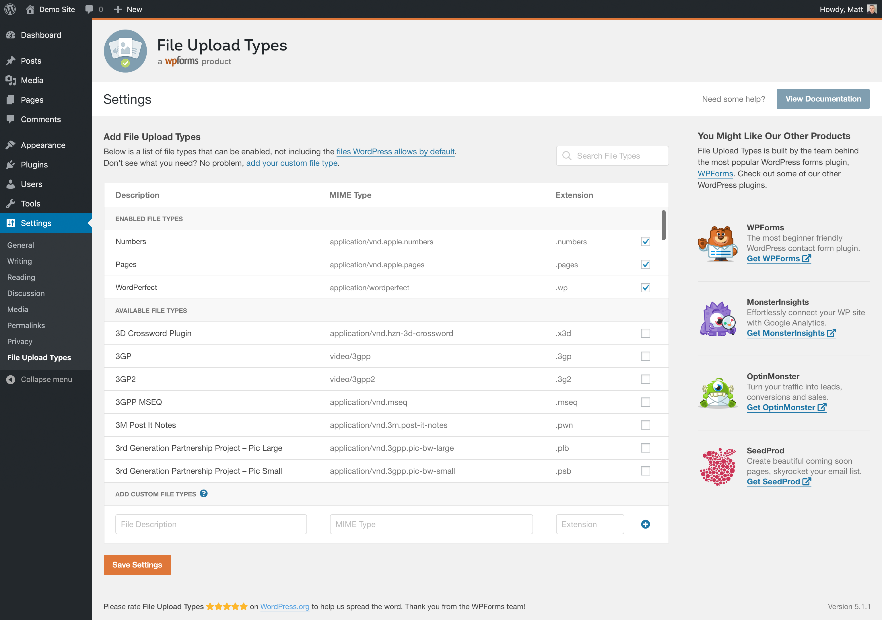 Settings Page
