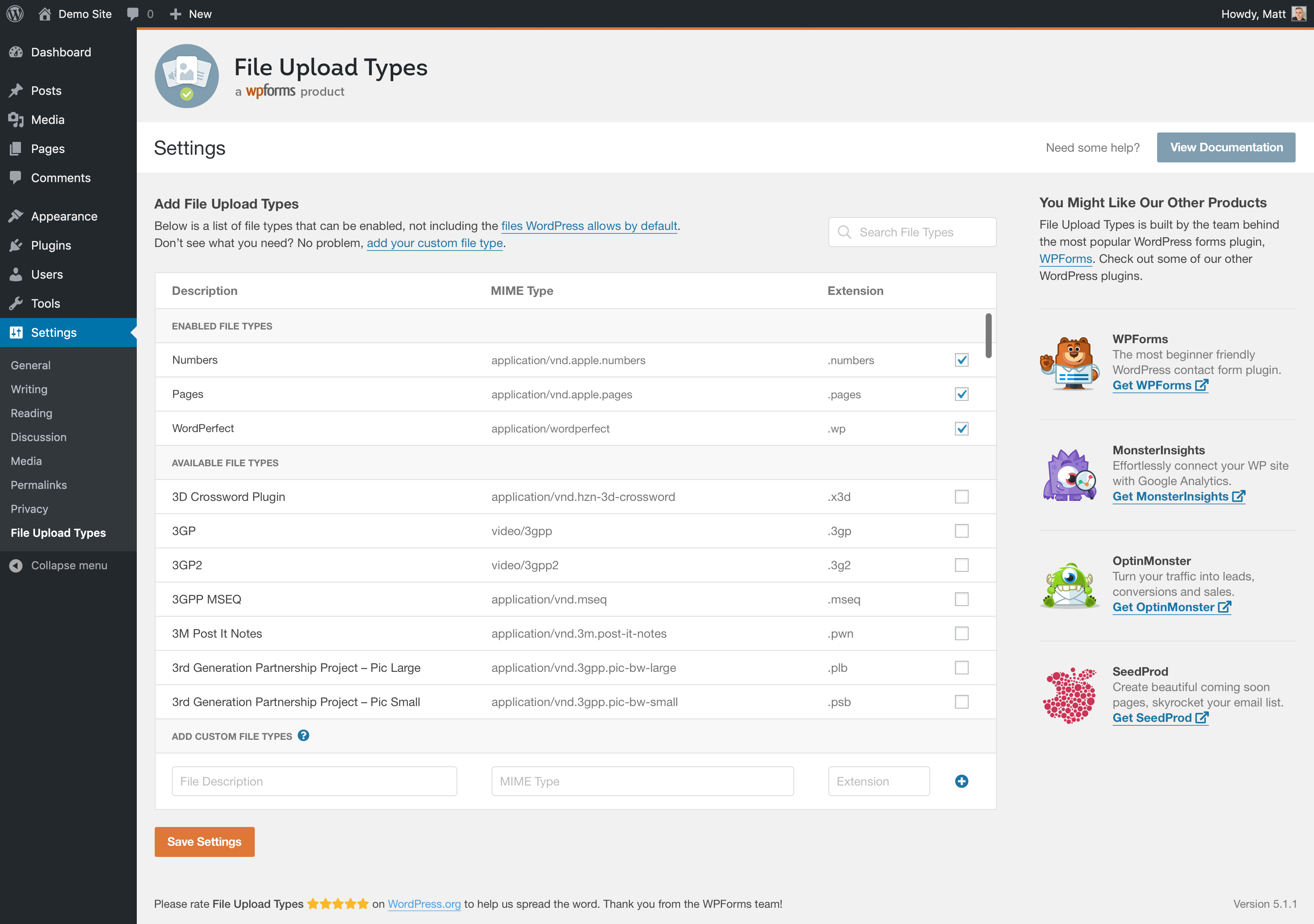 File Upload Types by WPForms