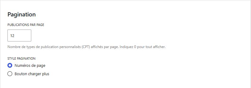 Settings page – Pagination