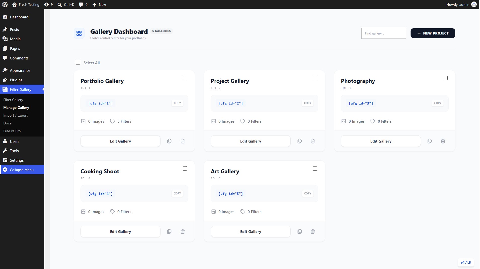 Filter Gallery: Admin Dashboard