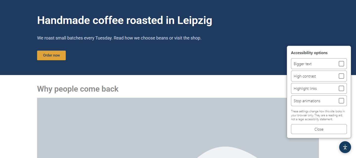 The widget on a page built with Elementor.