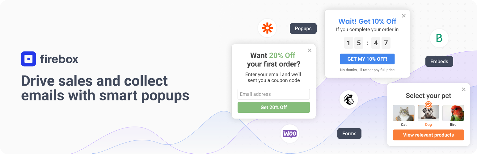 WordPress 外掛 Popup Builder – On Page Load Popup, Exit Popup, Login Popup, On Click, Sticky Bar, Anti-AdBlock – FireBox 的封面圖片。