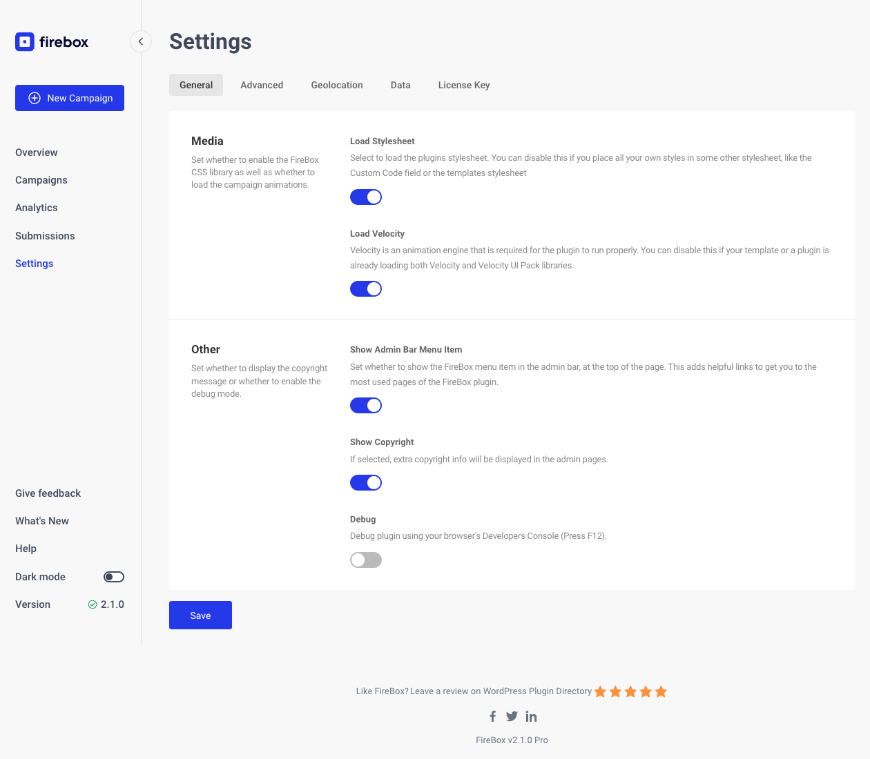 FireBox Global Settings.