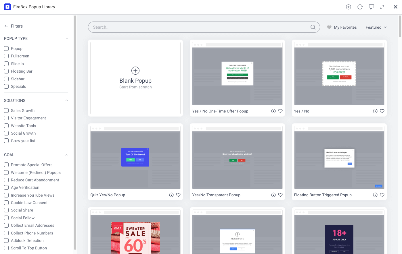 The Campaign Library consists of 300+ pre-made popup templates.