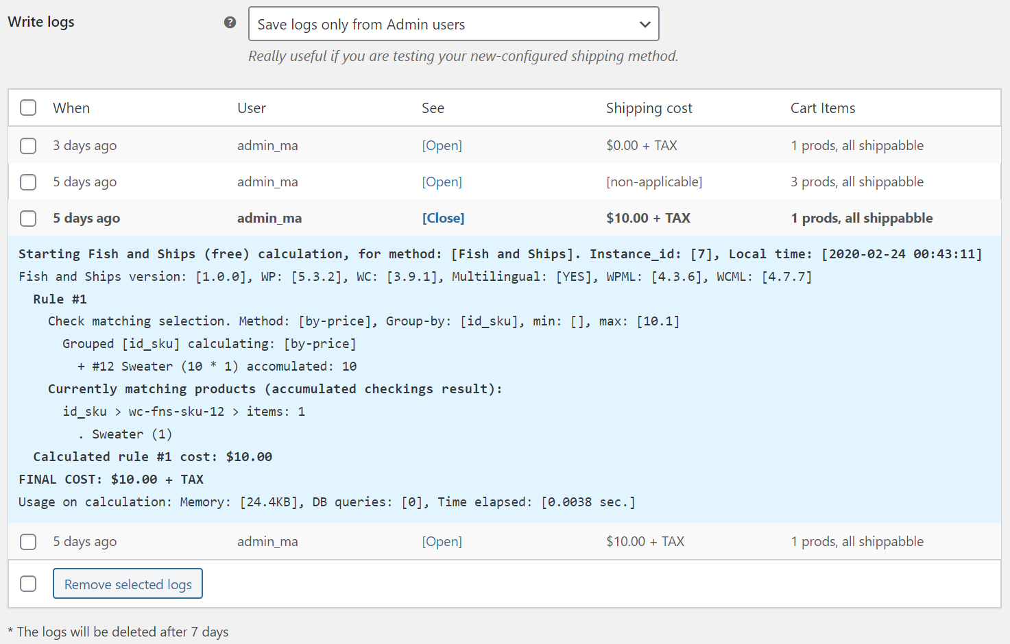 You can activate logs calculation for easy debug & quick support