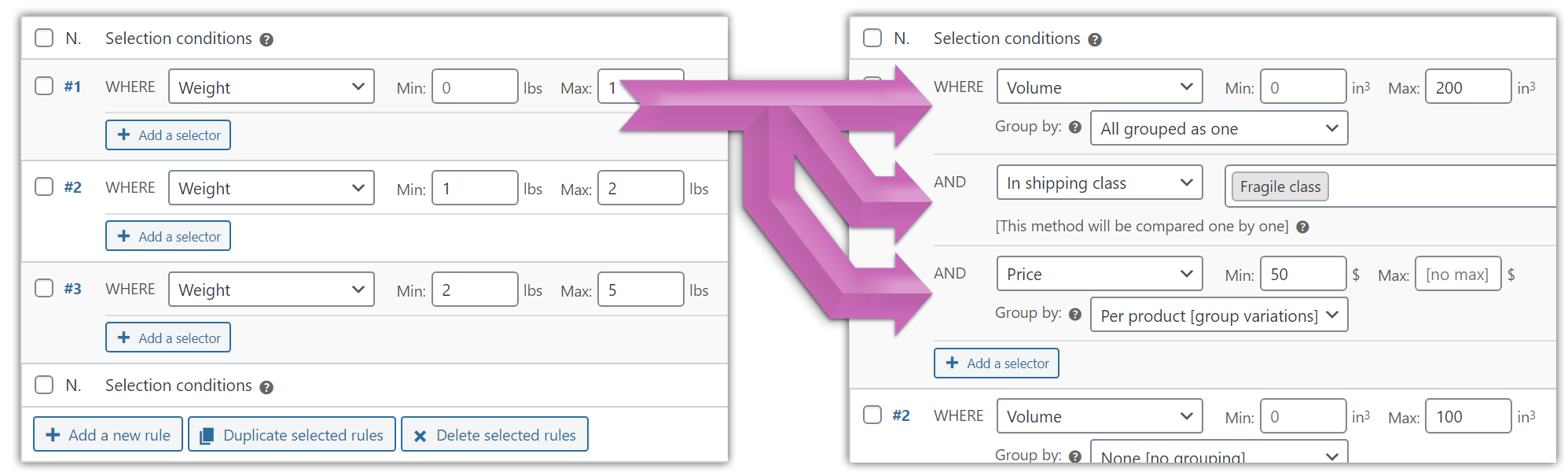 Simple or multiple criteria selection