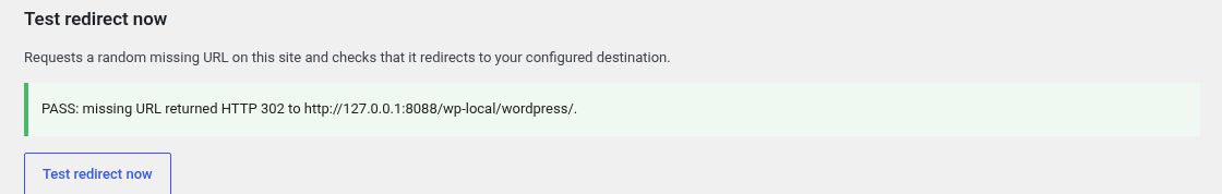 Test redirect now — result of the built-in redirect self-test.