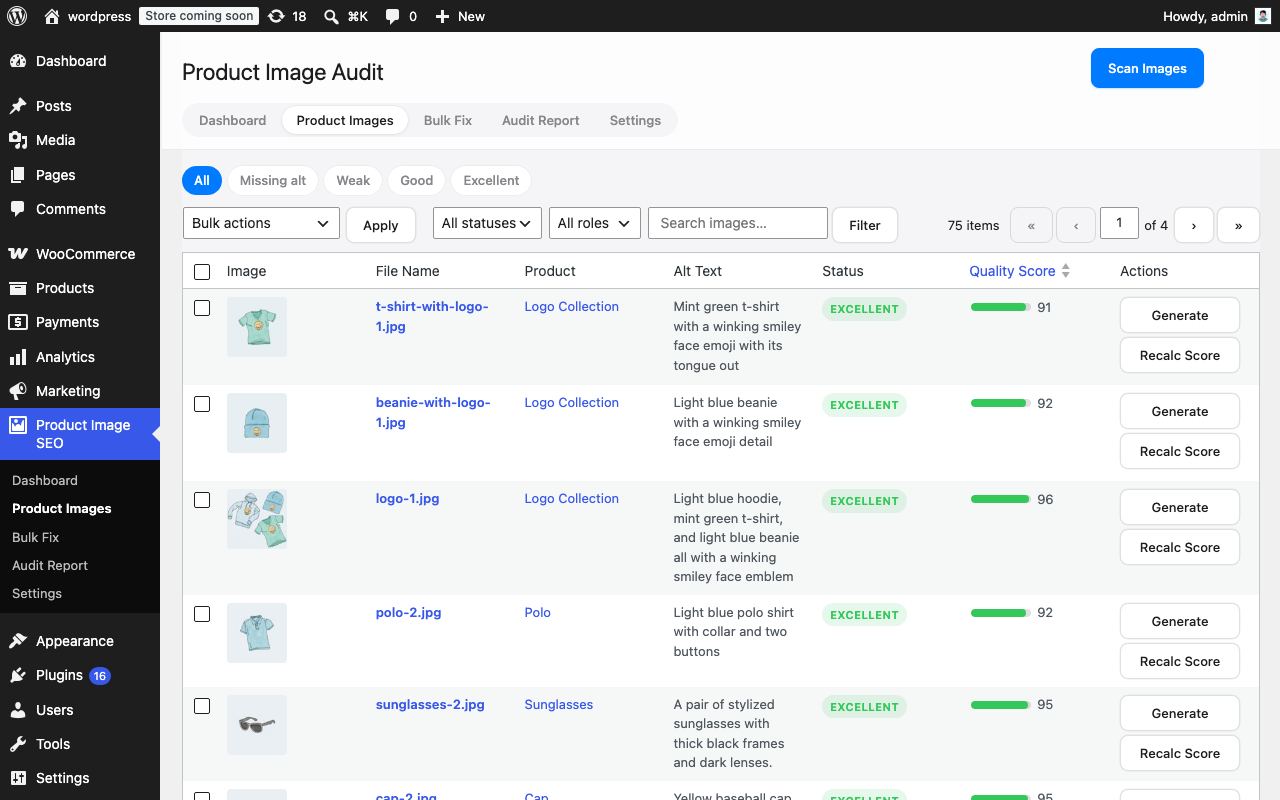 Bulk fix interface with category filters and progress tracking