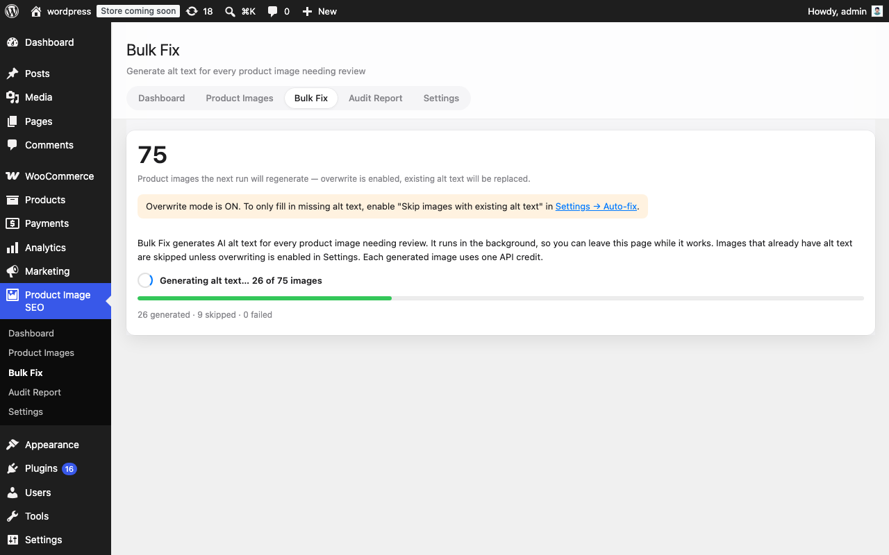 Single product view with AI-generated alt text suggestions