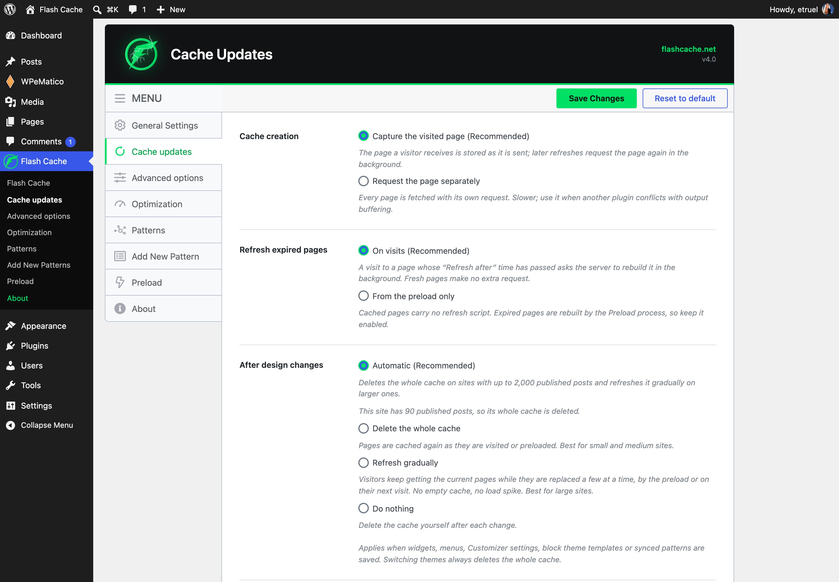 Cache updates: how pages are created, refreshed and replaced after design changes.