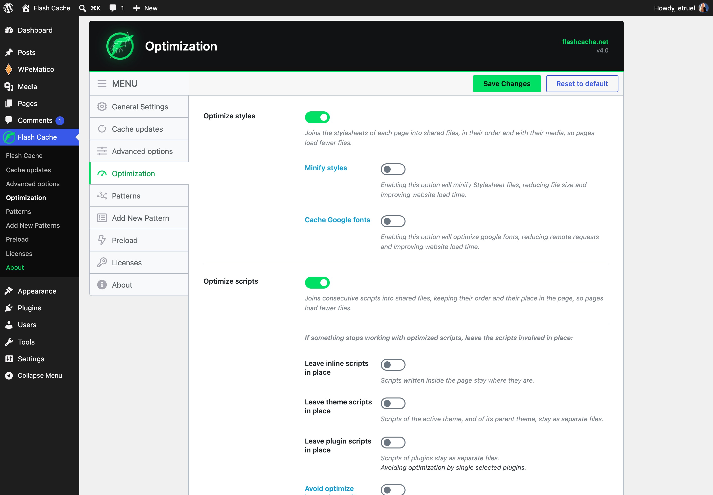 Optimization with Professional Addon: combine styles and scripts, and leave anything that needs it in place.