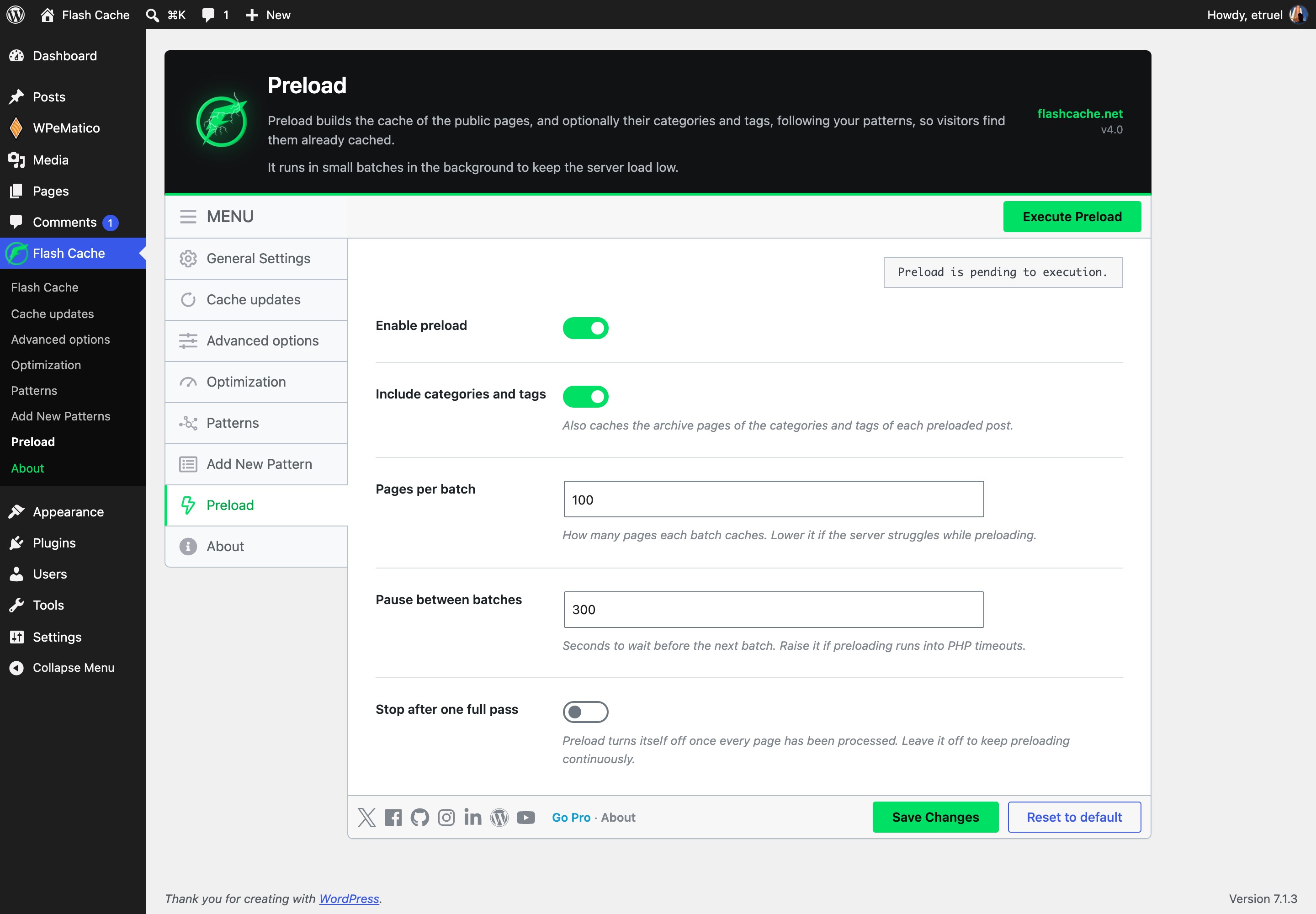 Preload: warm the cache in the background in small batches.