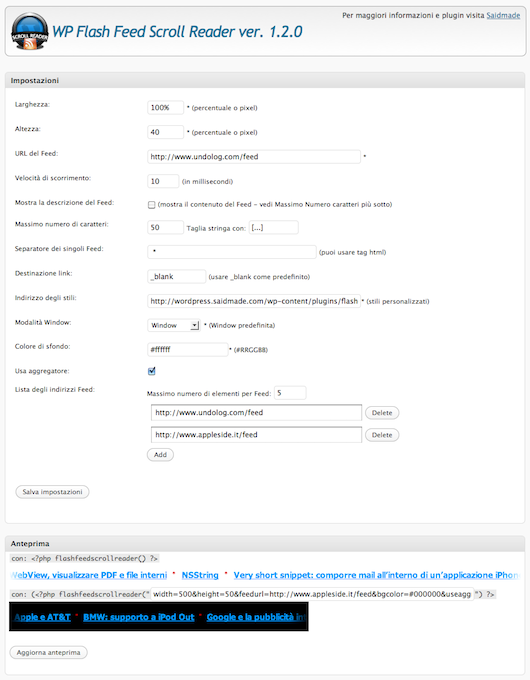Options with Adobe Flash scroll preview below