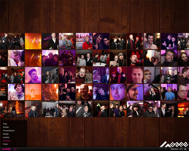 Full screen gallery view, with the Album-selector opened.