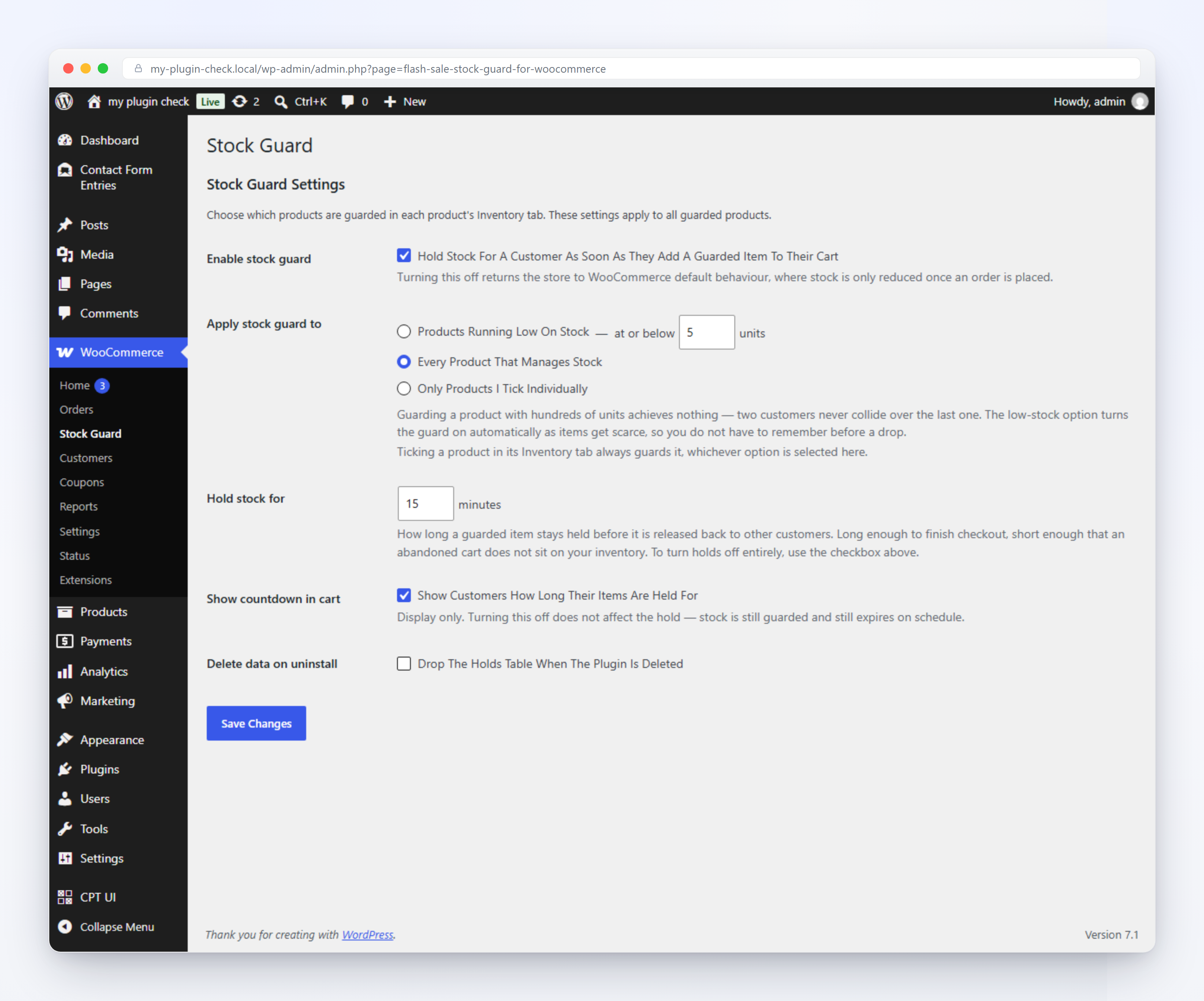 Settings screen under WooCommerce → Stock Guard.