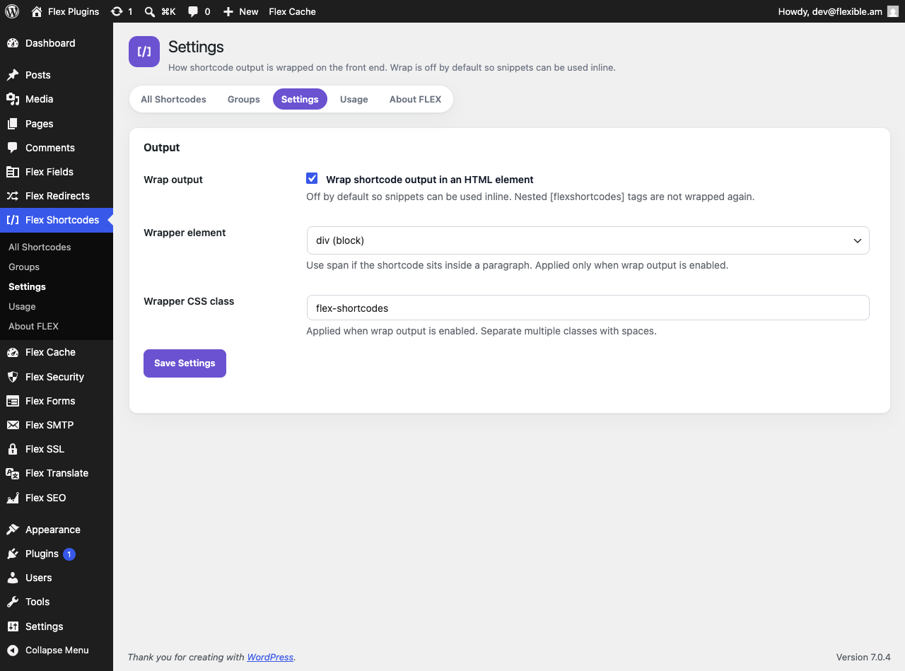 Settings — optional output wrapper