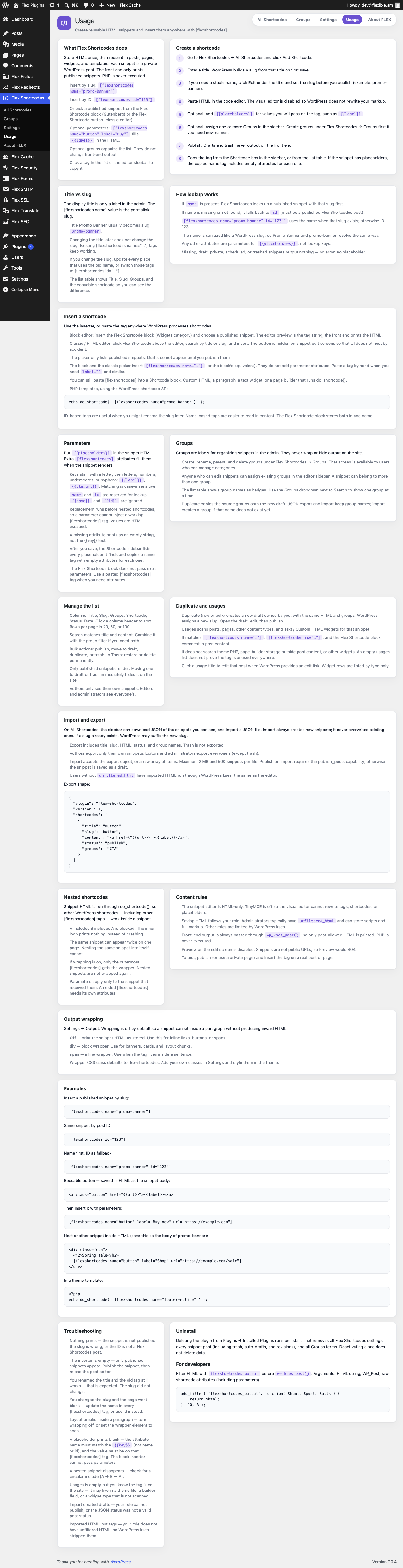 Usage — in-plugin guide