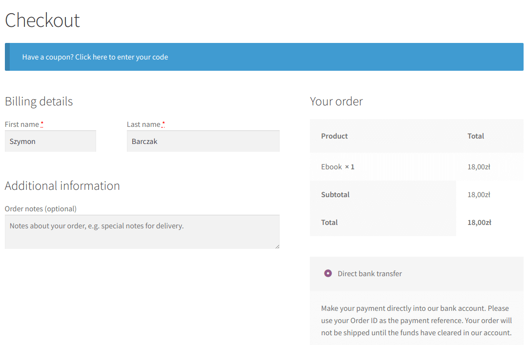 WooCommerce checkout without address