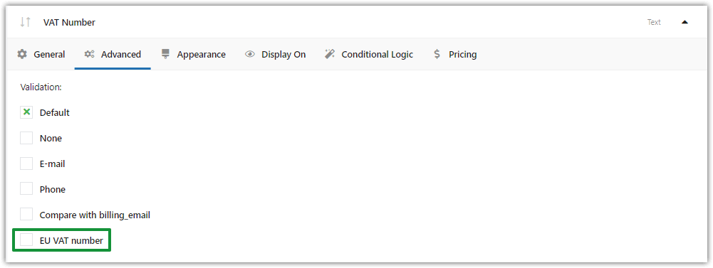 Use additional custom field validation for EU VAT numbers