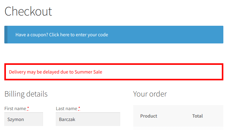 Add a custom message to the WooCommerce checkout page